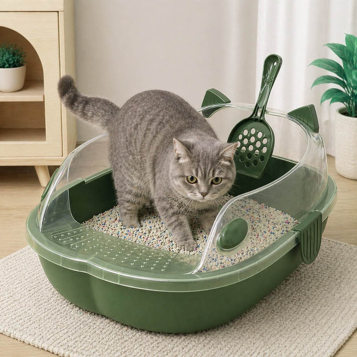 Combo Arenero para Gatos Armaty Color Verde Oliva 10307351137