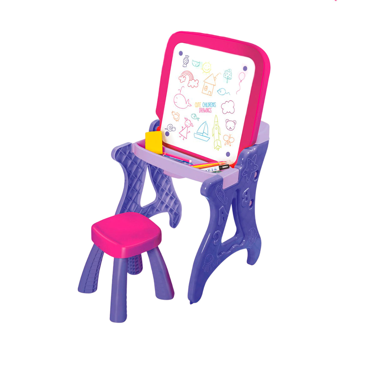 Escritorio 2 en 1 Pizarra y Tablero con Silla Infantil Niña Armaty