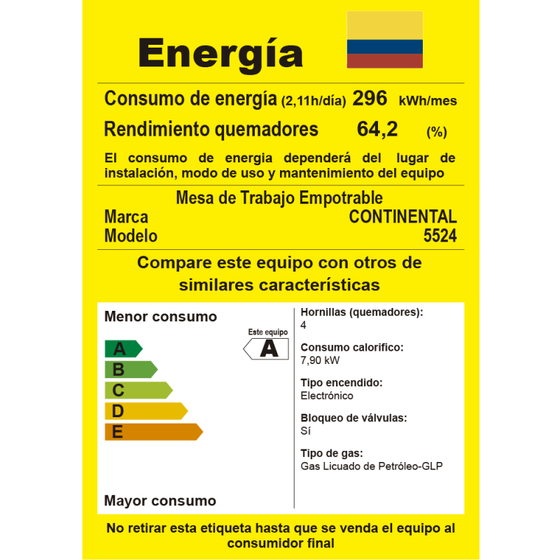 Estufa de Empotrar en Acero Inoxidable con Encendido Eléctrico Gas Propano 5524