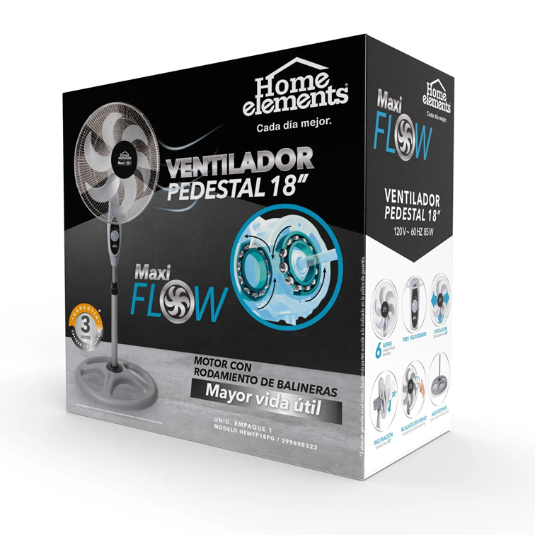 Ventilador Home Elements MaxiFlow de Pedestal de 18 Pulgadas