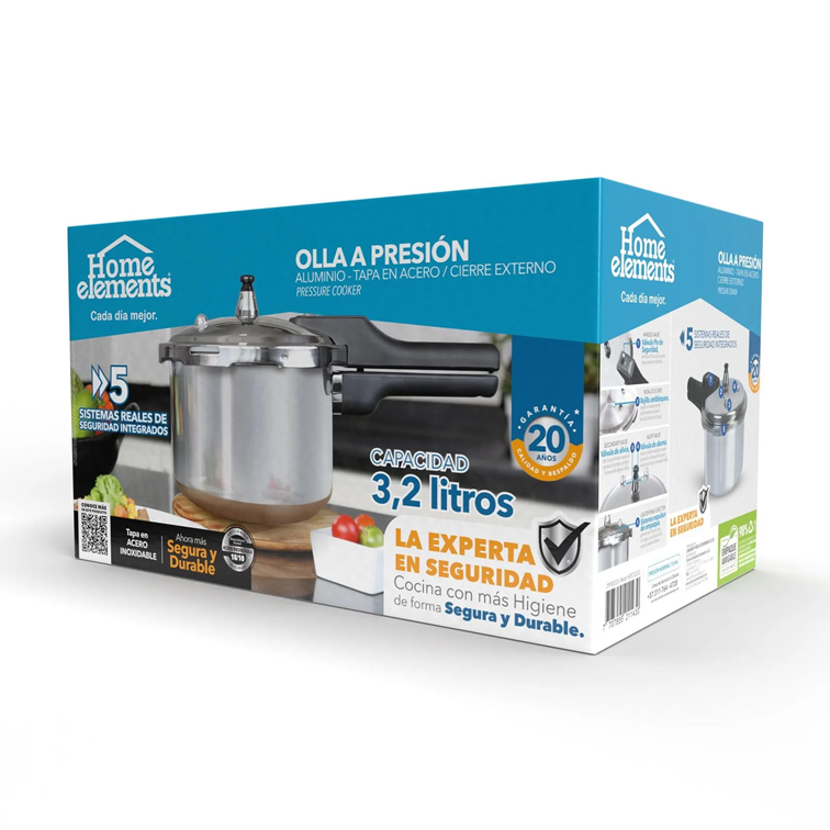 Olla a Presión Home Elements de 3.2 L Con Tapa Acero Inoxidable HEPC32LLSS