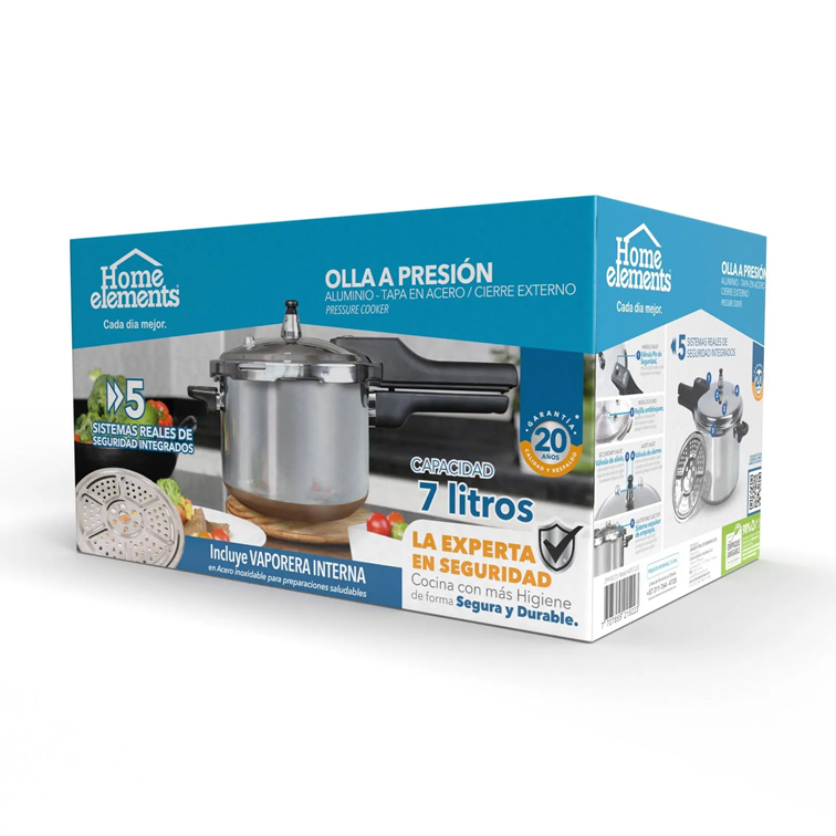 Olla a Presión Home Elements de 7 Litros Con Tapa en Acero Inoxidable HEPC7LLSS