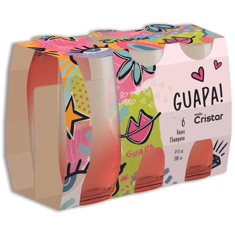 Set X6 Unidades de Vasos Champaña Stemless Guapa Cristar