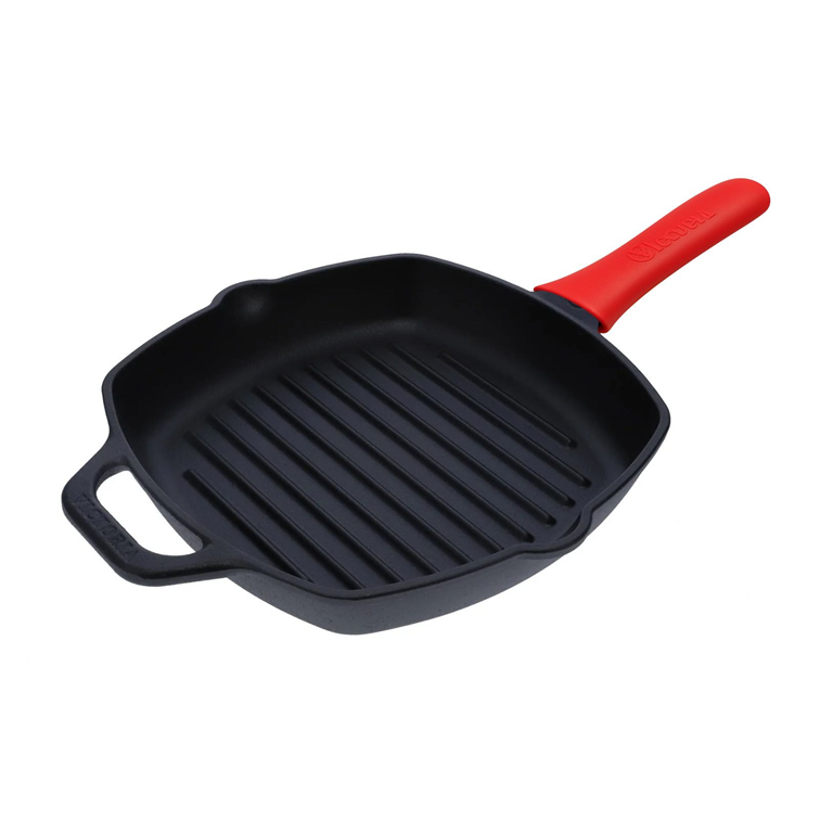 Combo Sartén Cuadrado de Hierro Fundido Victoria de 25 Cm + Mango de Silicona