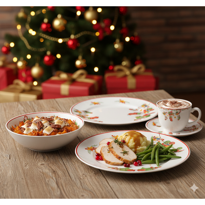 Vajilla de Vitrocerámica Aguinaldo 4 Puestos 16 Piezas HEVV-1601