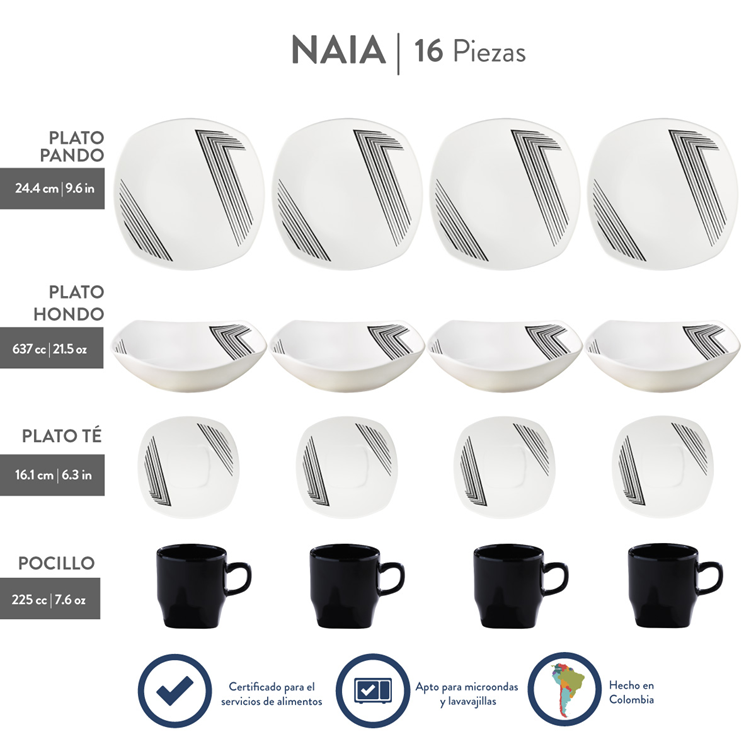 Vajilla Corona Naia 4 Puestos 16 Piezas