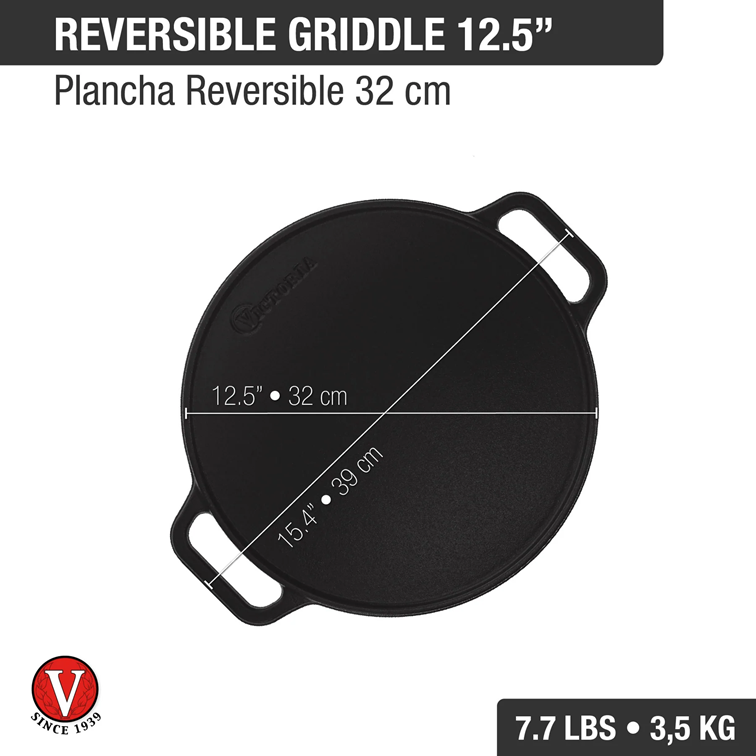 Plancha Para Asar Redonda de Hierro Fundido Victoria 32 Cm