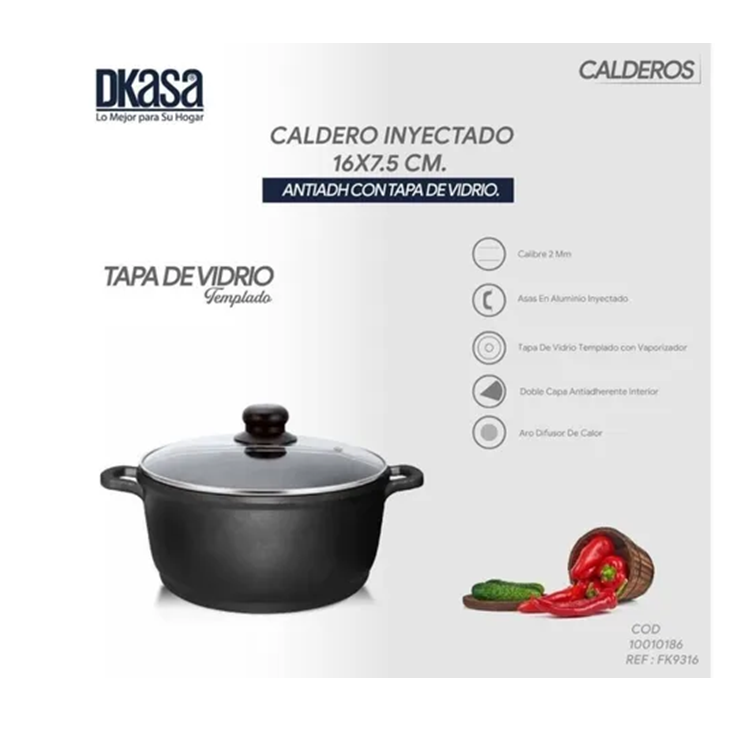 Caldero Dkasa Antiadherente 16 x 7.5 Cm Negro FK9316