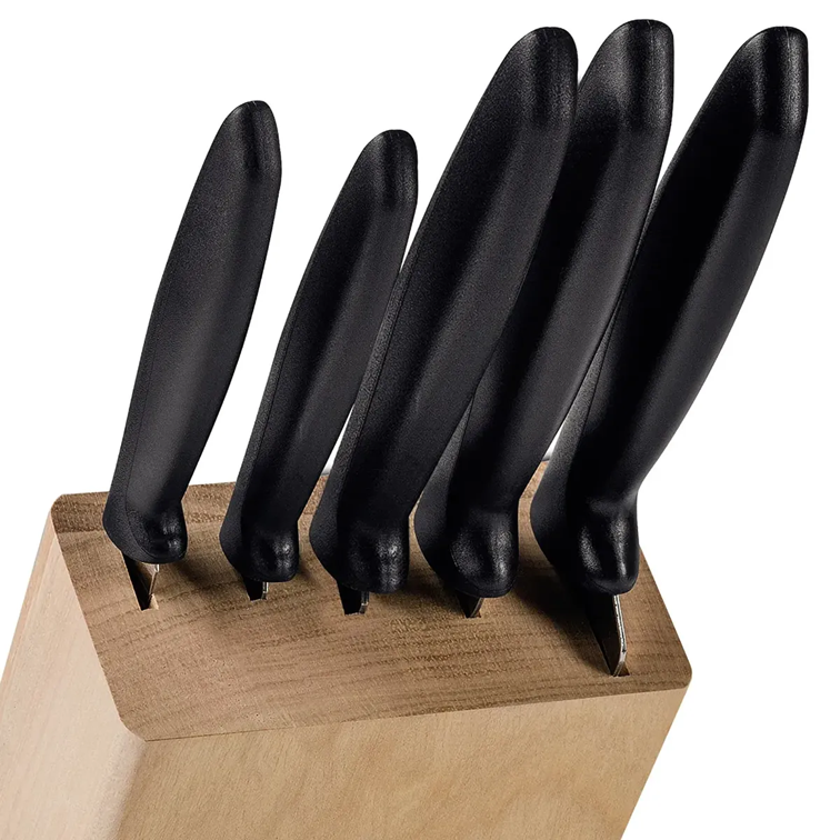 Juego de 5 Cuchillos Plenus + Taco Madera Tramontina 23498/072