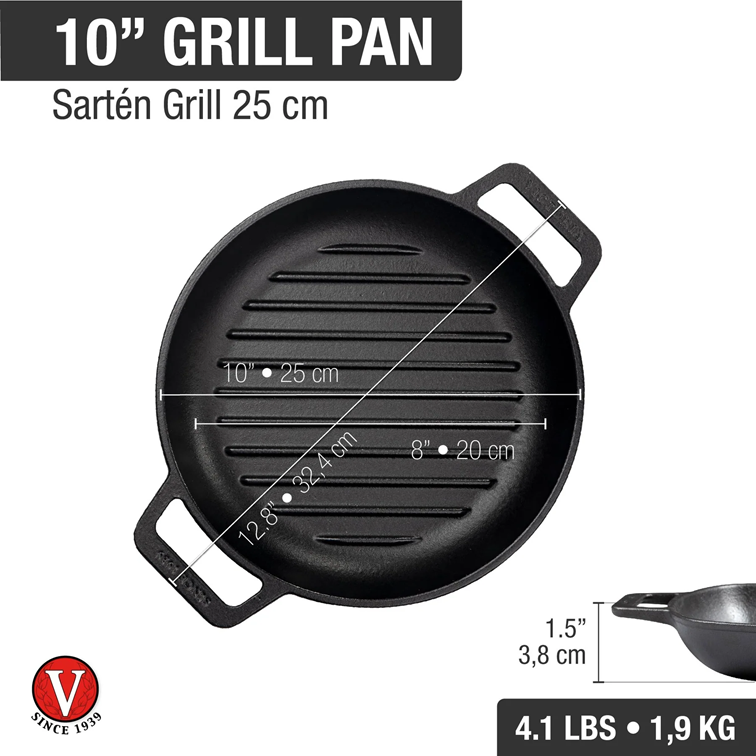 Sartén Con Venas de Hierro Fundido Victoria de Doble Asa 25 Cm 34320