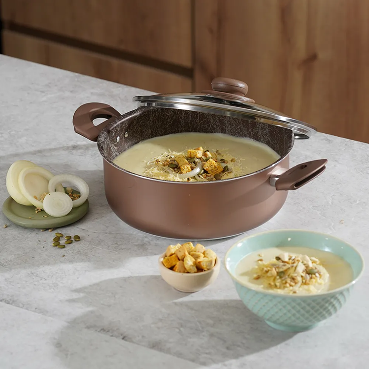 Olla Universal Ambar de 24 Cm Con Tapa de Vidrio L39721