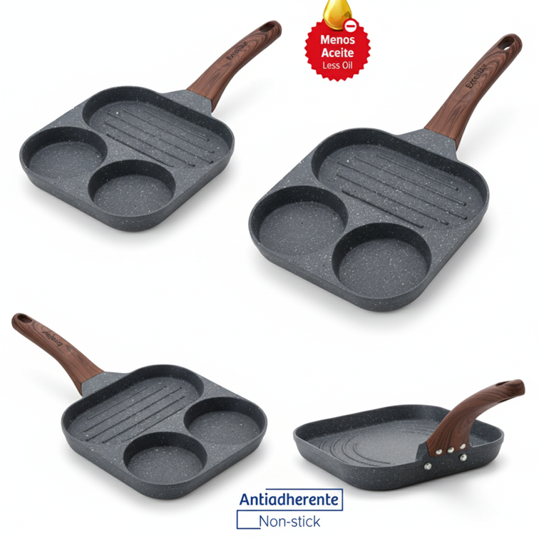 Sartén Excalibur de Aluminio Antiadherente de 3 Divisiones