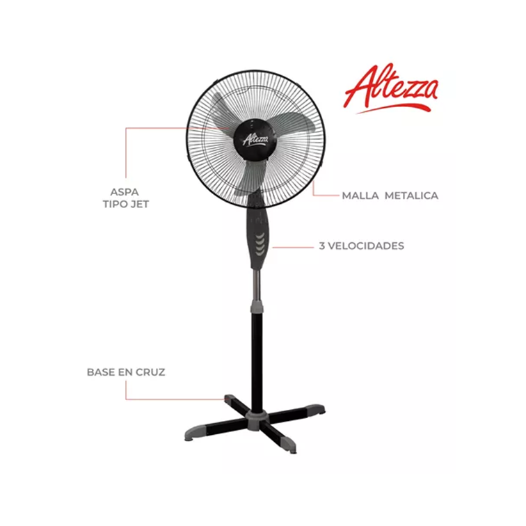 Ventilador Altezza de Pedestal 16 Pulgadas Negro Metálico