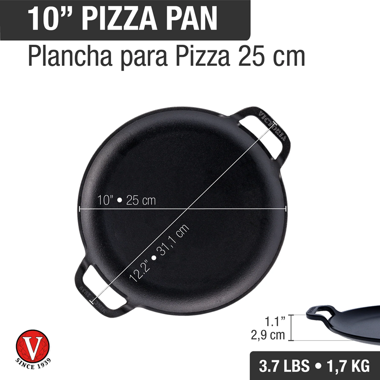 Plancha Para Pizza de Hierro Fundido Victoria de Doble Asa 25 Cm 38328