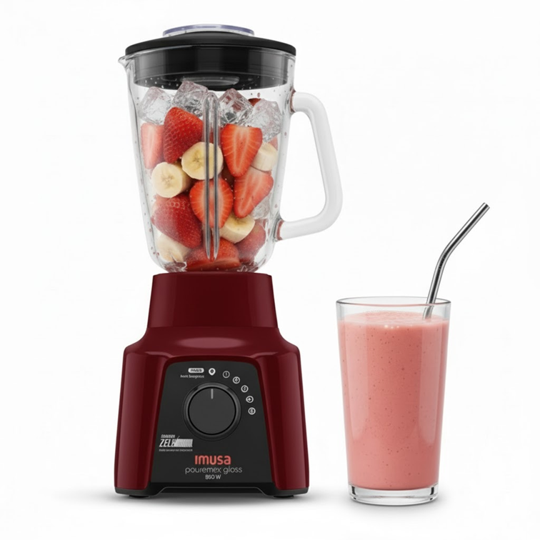 Licuadora Imusa Powermix Glass de 5V Vaso Vidrio Color Vinotinto 5861032008