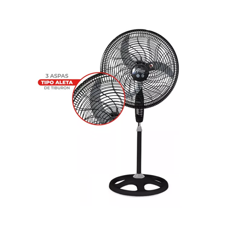 Ventilador Altezza Basic de Pedestal Motor Bujes Malla Plástica Negro