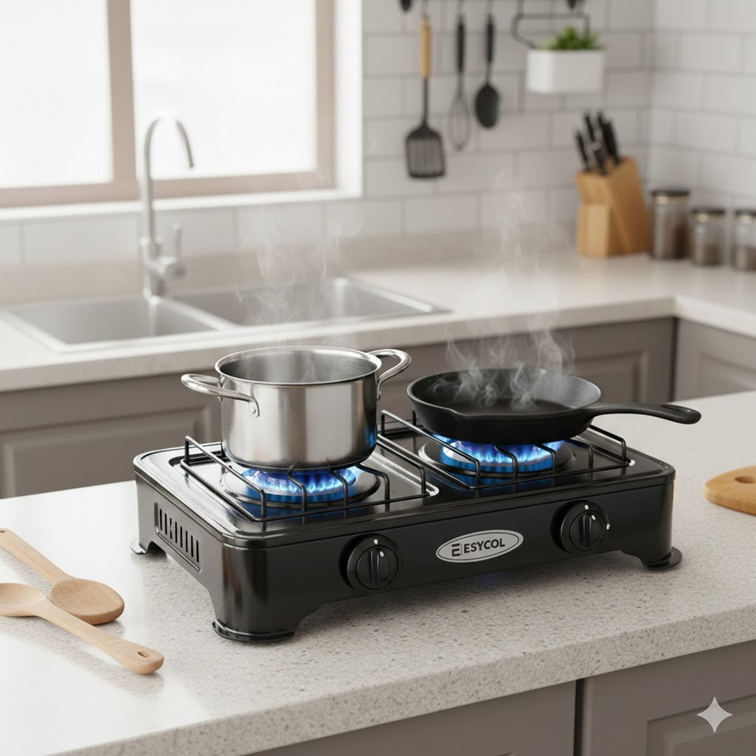 Estufa de Sobremesa Esmaltada Esycol 2 Puestos Gas Natural E-108