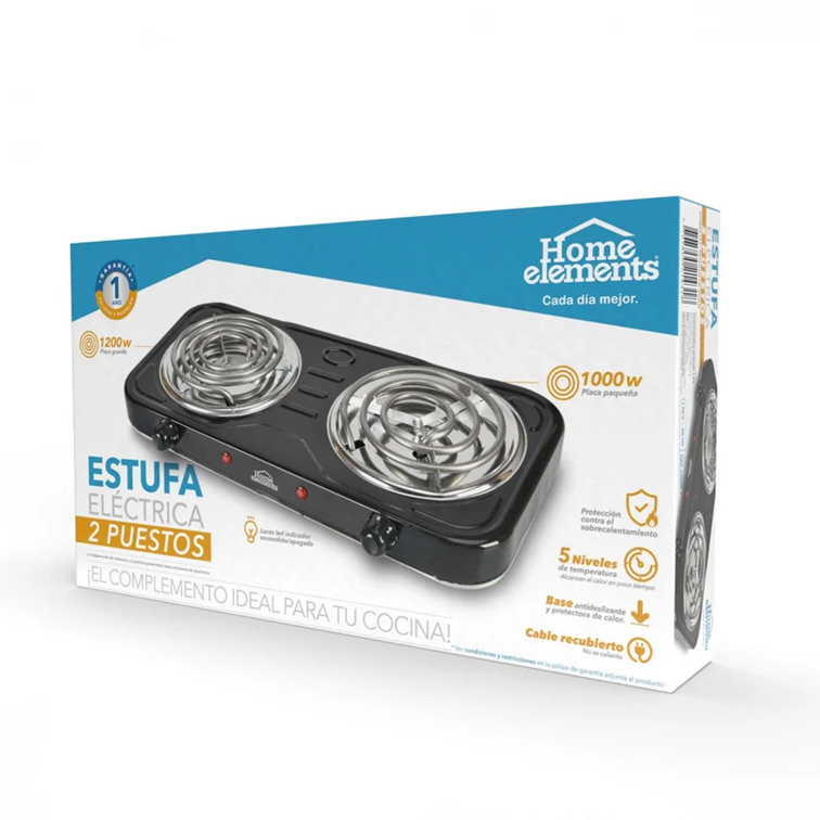 Estufa Eléctrica 2 puestos Home Elements Negro