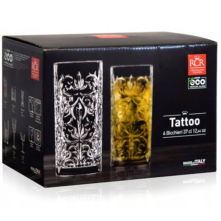 Set X6 Piezas Vasos Altos Línea Tattoo de Cristalería Italiana 26941020106