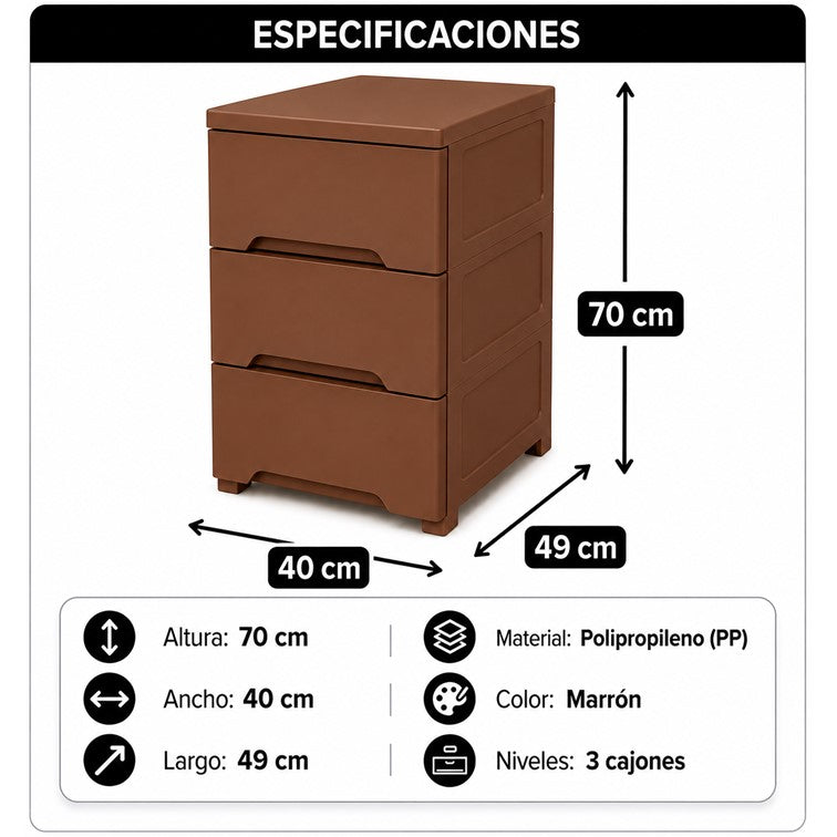 Cajonero Portofino Armaty de 3 Gavetas Color Wengue
