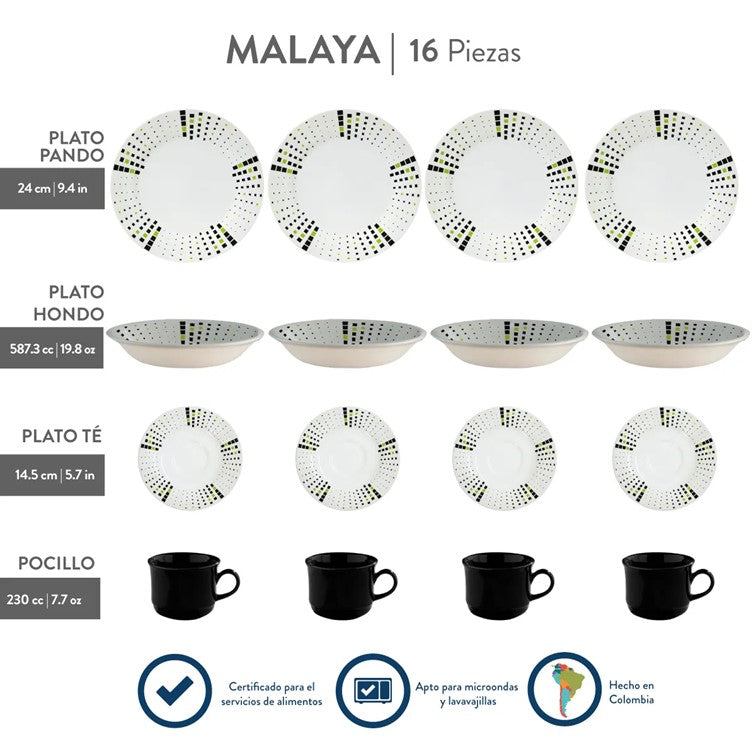 Vajilla Corona Malaya 4 Puestos 16 Piezas VL1184040116