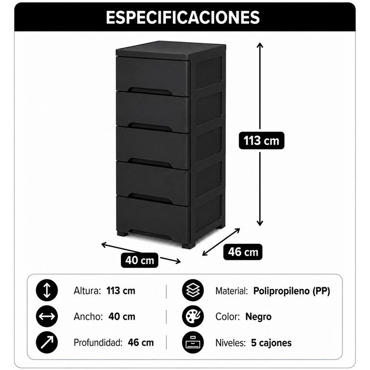 Cajonero Portofino Armaty de 5 Gavetas Color Negro
