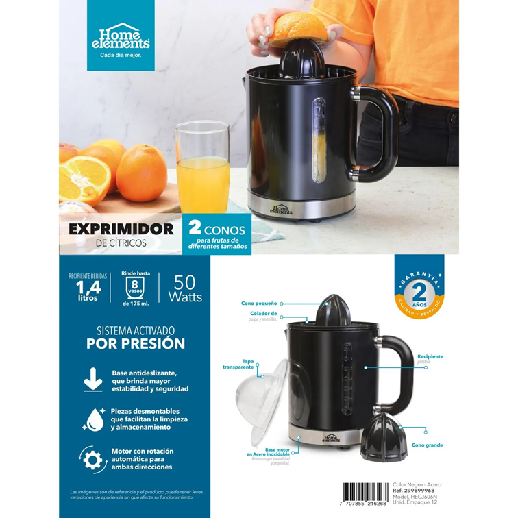Exprimidor de Jugos Home Elements de 1.4 Litros HECJ606N