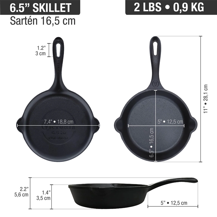 Combo Sartén de Hierro Fundido Victoria de 16,5 Cm + Mango de Silicona