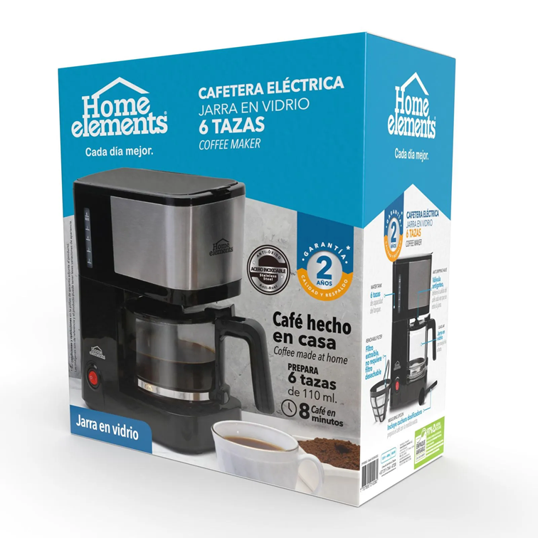 Cafetera Home Elements en Acero Inoxidable de 6 Tazas HECM-9420SS
