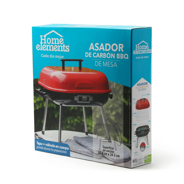 Asador a Carbon de Mesa BBQ Home Elements Rojo HEBBQ9014R
