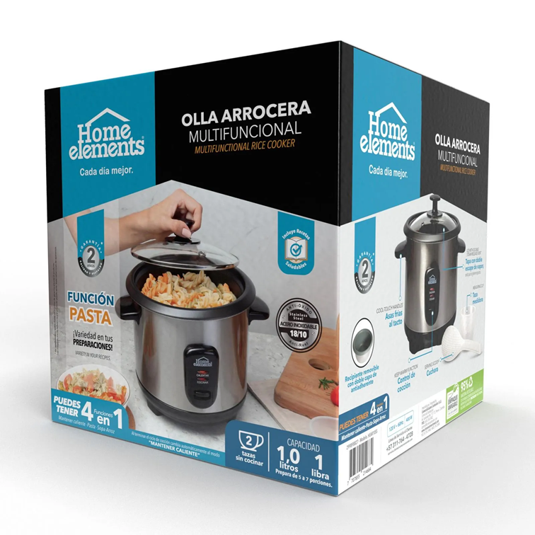 Olla Arrocera Home Elements de 1.0 L en Acero Inoxidable HEAR-10SS