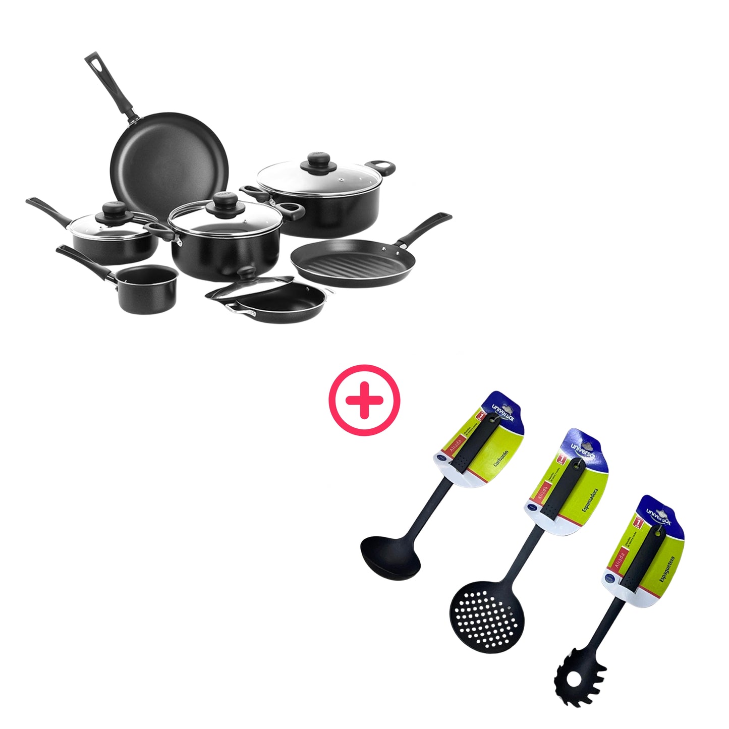 Batería 11 piezas aliada + Set de utensilios 3 Universal