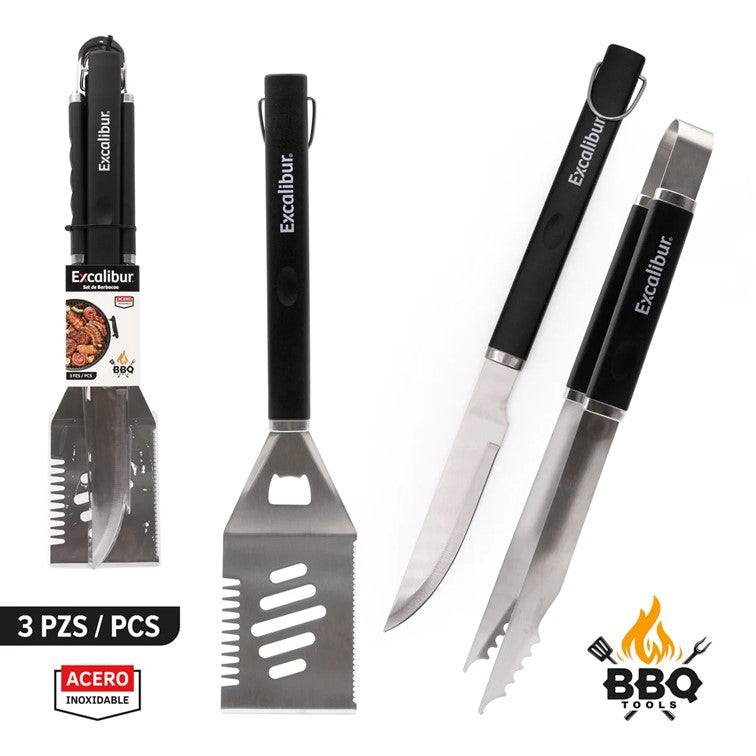 Set X3 Piezas Utensilios BBQ Espatula + Tenedor + Cuchillo A151-BQP03S