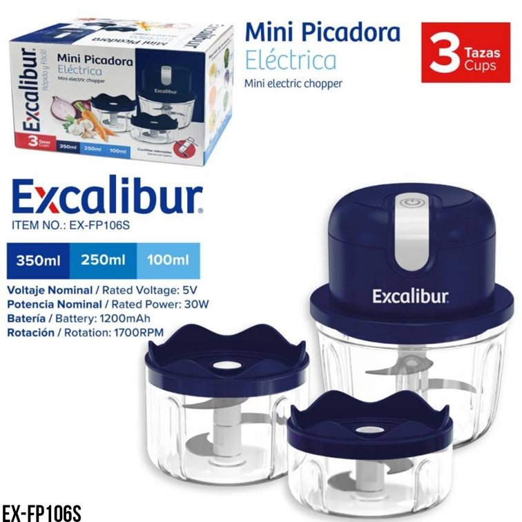 Mini Picadora Electrica Excalibur de 3 Piezas EX-FP106S
