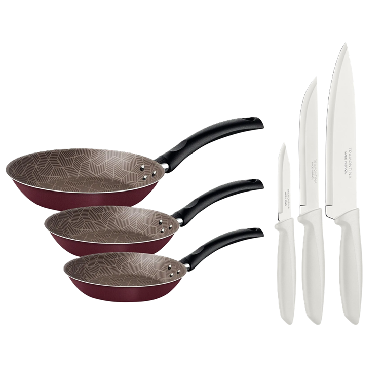 Combo de Cocina Tramontina - Sartenes X3 Und Turim + Cuchillos X3 Und Condor