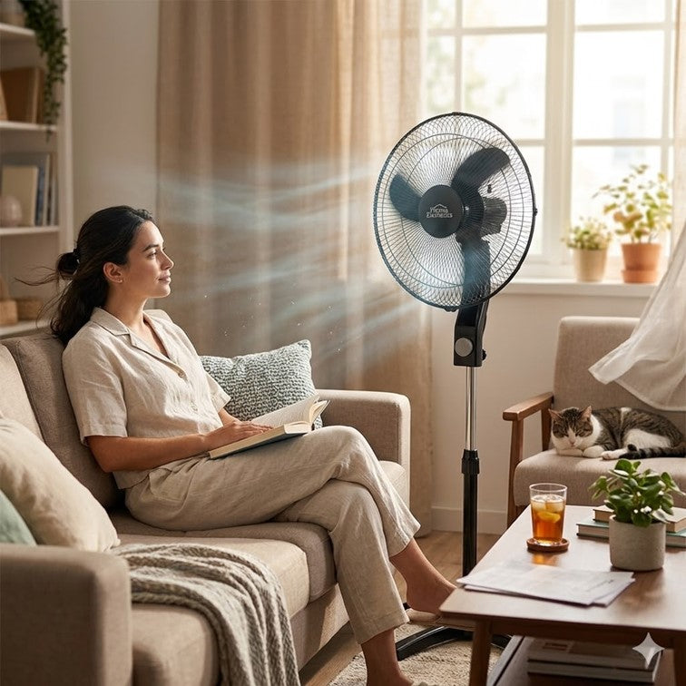 Ventilador Home Elements de Pedestal de 16 Pulgadas Color Negro HEVB16N
