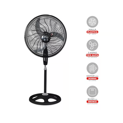 Ventilador Altezza Basic de Pedestal Motor Bujes Malla Plástica Negro