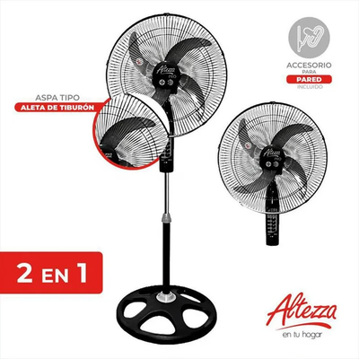 Ventilador Altezza Pro Motor a Balineras 2-1 Malla Metalica Negro