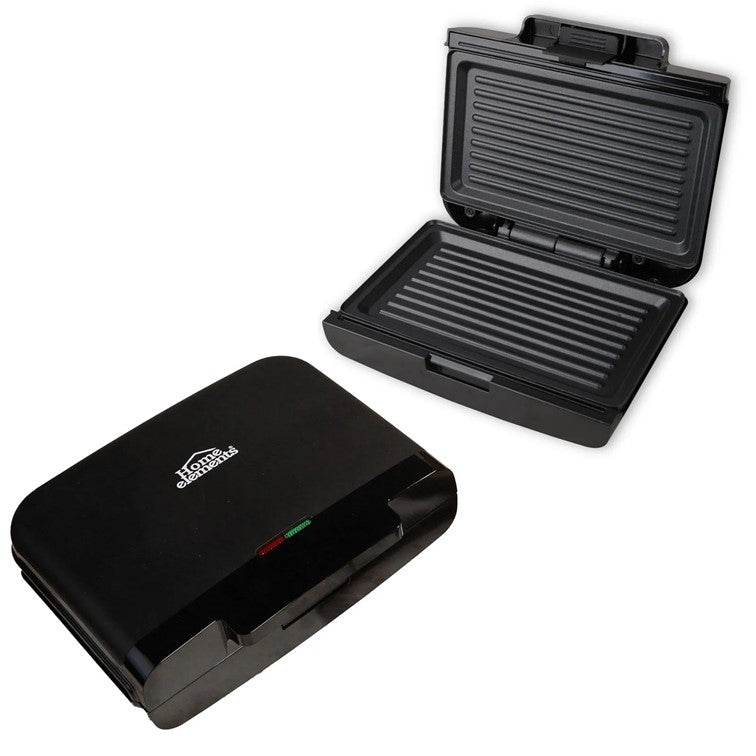 Sanduchera Dos Puestos Home Elements Platos Grill Negro HESMG155N