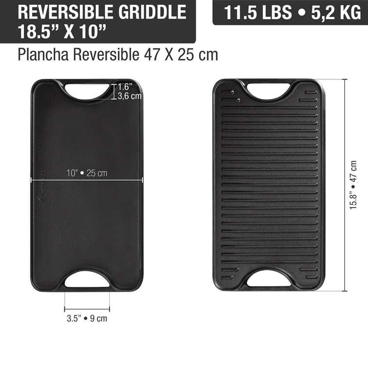 Plancha Reversible para Asar de Hierro Fundido Victoria 47 X 25 Cm