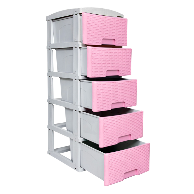 Practimueble Apariencia Rattan 5 Gavetas Colplast Color Rosado