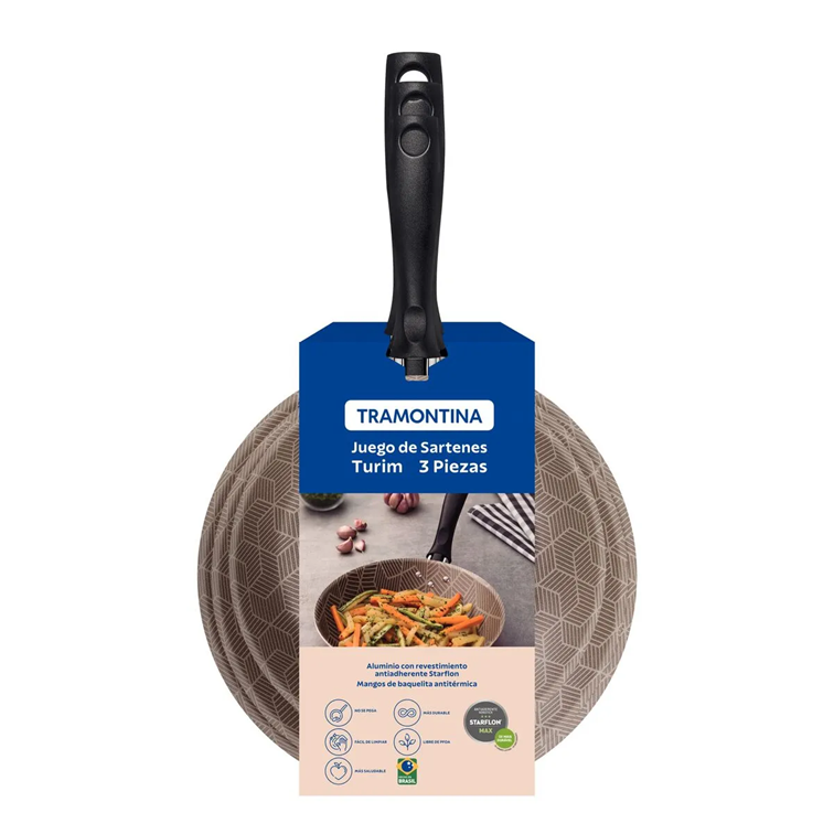 Combo de Cocina Tramontina - Sartenes X3 Und Turim + Cuchillos X3 Und Condor