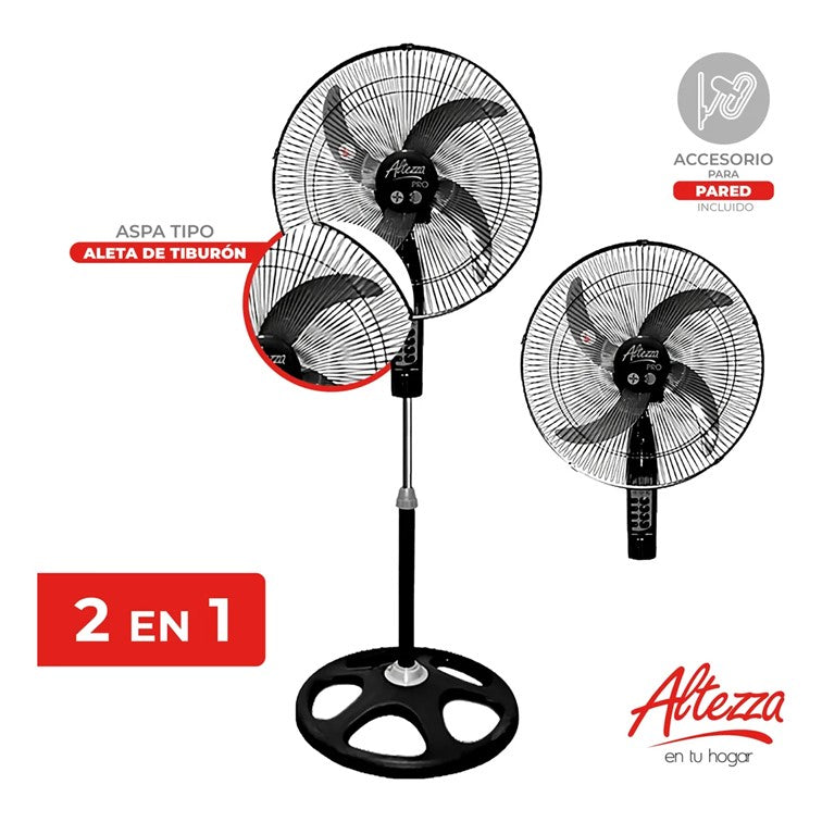 Ventilador Altezza Pro Motor a Balineras 2-1 Malla Metalica Negro
