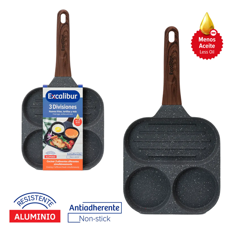 Sartén Excalibur de Aluminio Antiadherente de 3 Divisiones