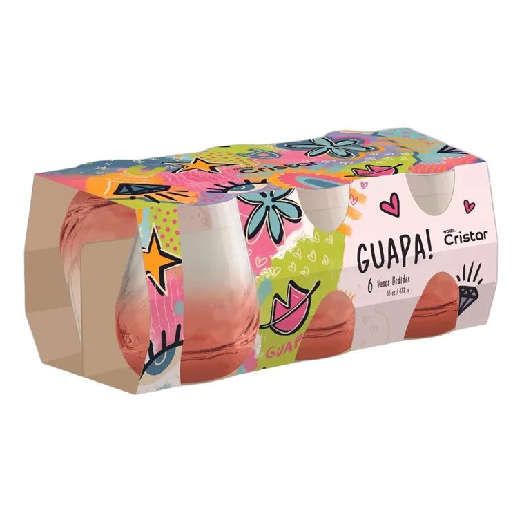 Set X6 Unidades de Vasos Fuego Guapa Cristar 0770CF6GUAPA24