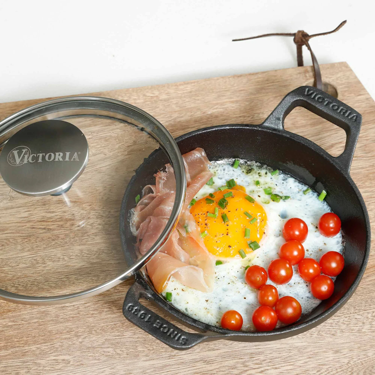Mini Cazuela de Hierro Fundido Victoria Con tapa de Vidrio 14 Cm