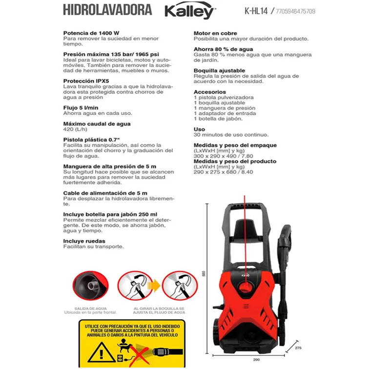 Hidrolavadora Eléctrica Kalley Rojo K-HL14
