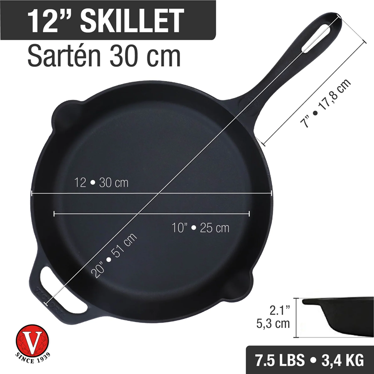 Combo Sartén de Hierro Fundido Victoria de 30 Cm + Mango de Silicona