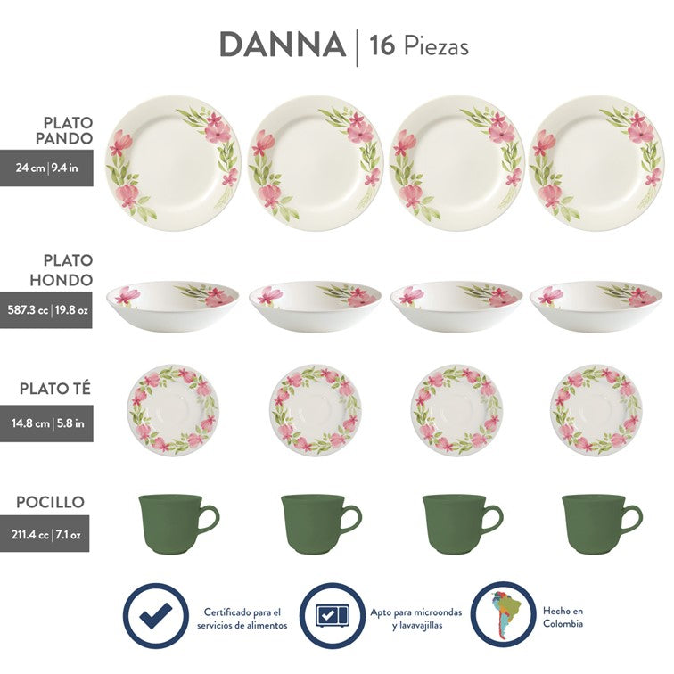 Vajilla Corona Danna 4 Puestos 16 Piezas VL193F040116