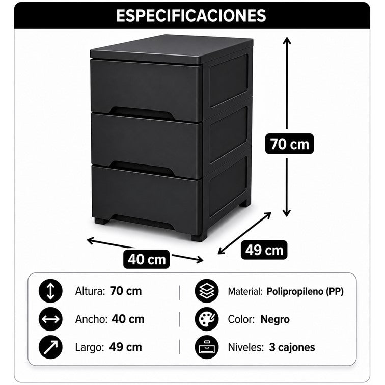 Cajonero Portofino Armaty de 3 Gavetas Color Negro